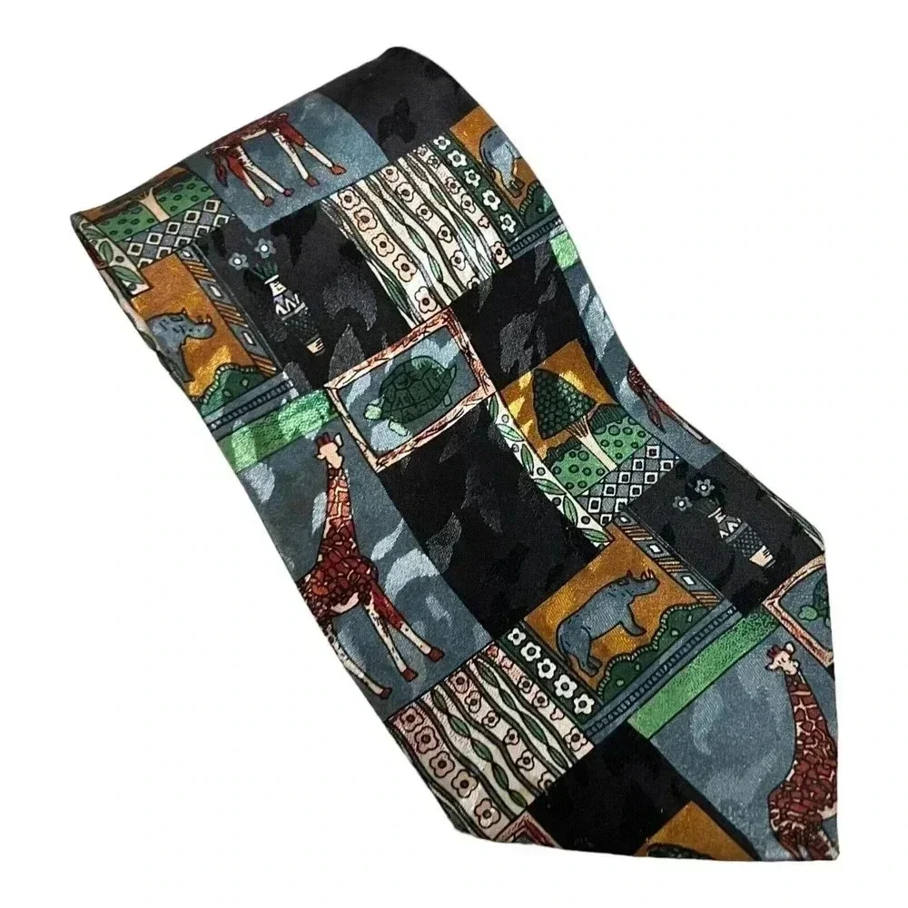 Everyday Mens VTG Animal Novelty Tie‎ 80s 90s Safari Giraffe Rhino